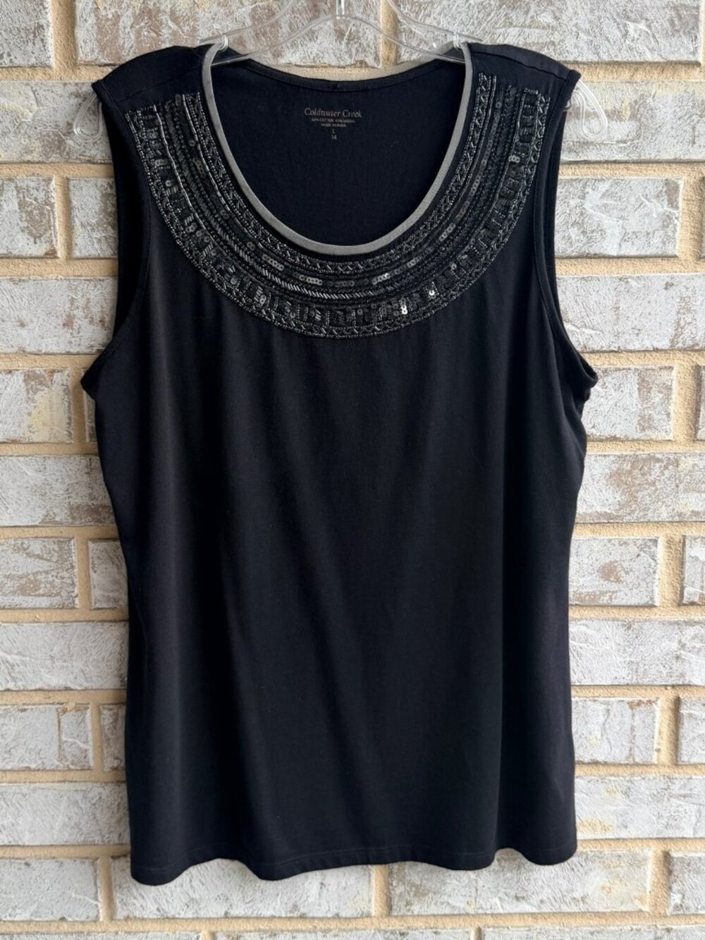 Coldwater Creek Sleeveless Beaded Scoop Neck Cotton Blend Tank Top Size L